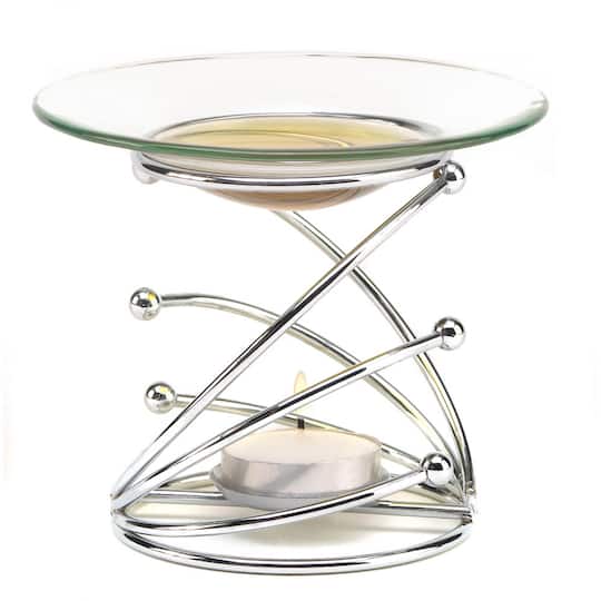 4" Modern Swirl Metal & Glass Candle Oil Warmer